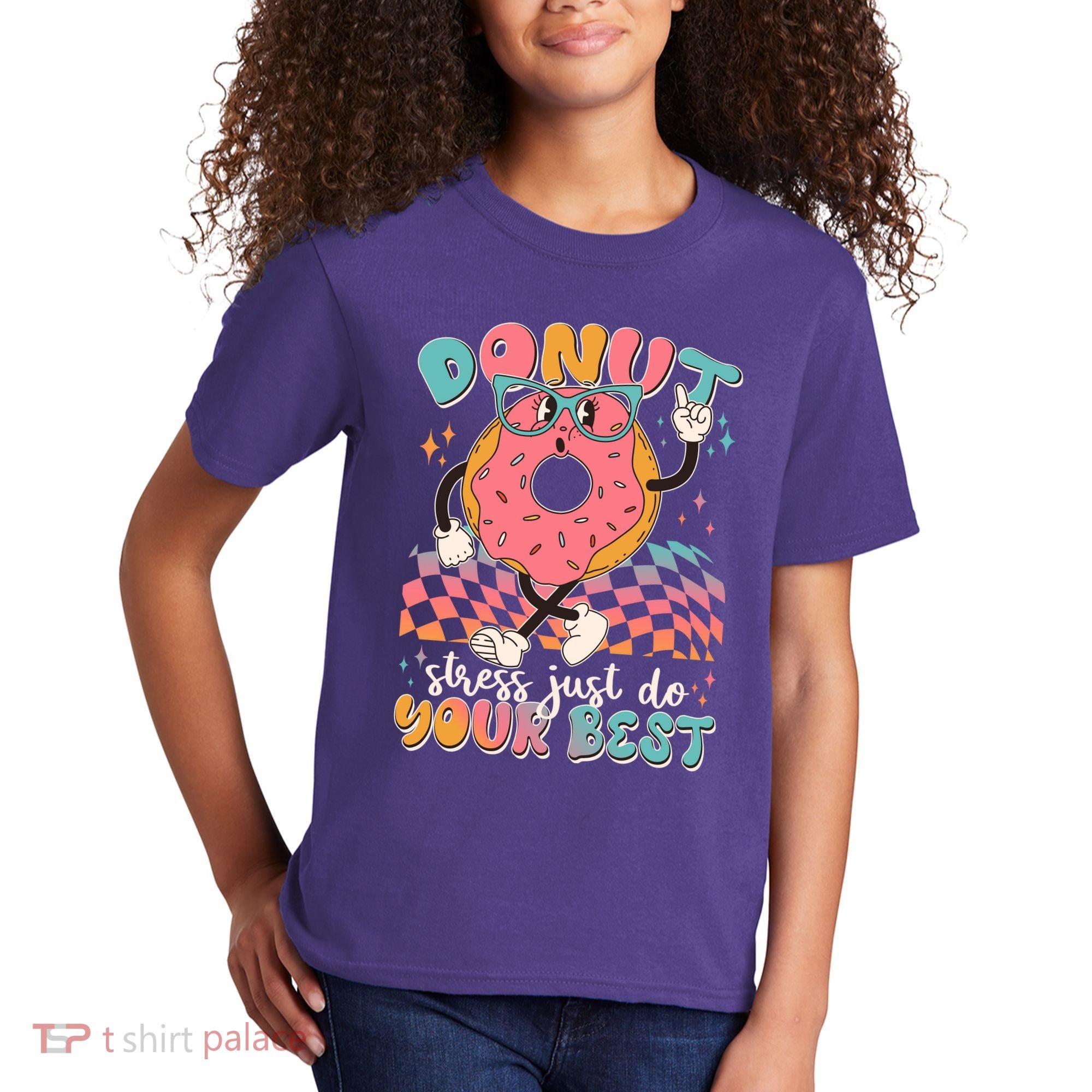 Cute Retro Cartoon Donut Stress Just Do Your Best Kids T-Shirt