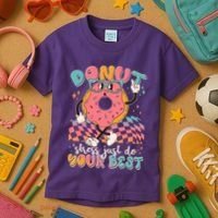 Cute Retro Cartoon Donut Stress Just Do Your Best Kids T-Shirt thumb 3