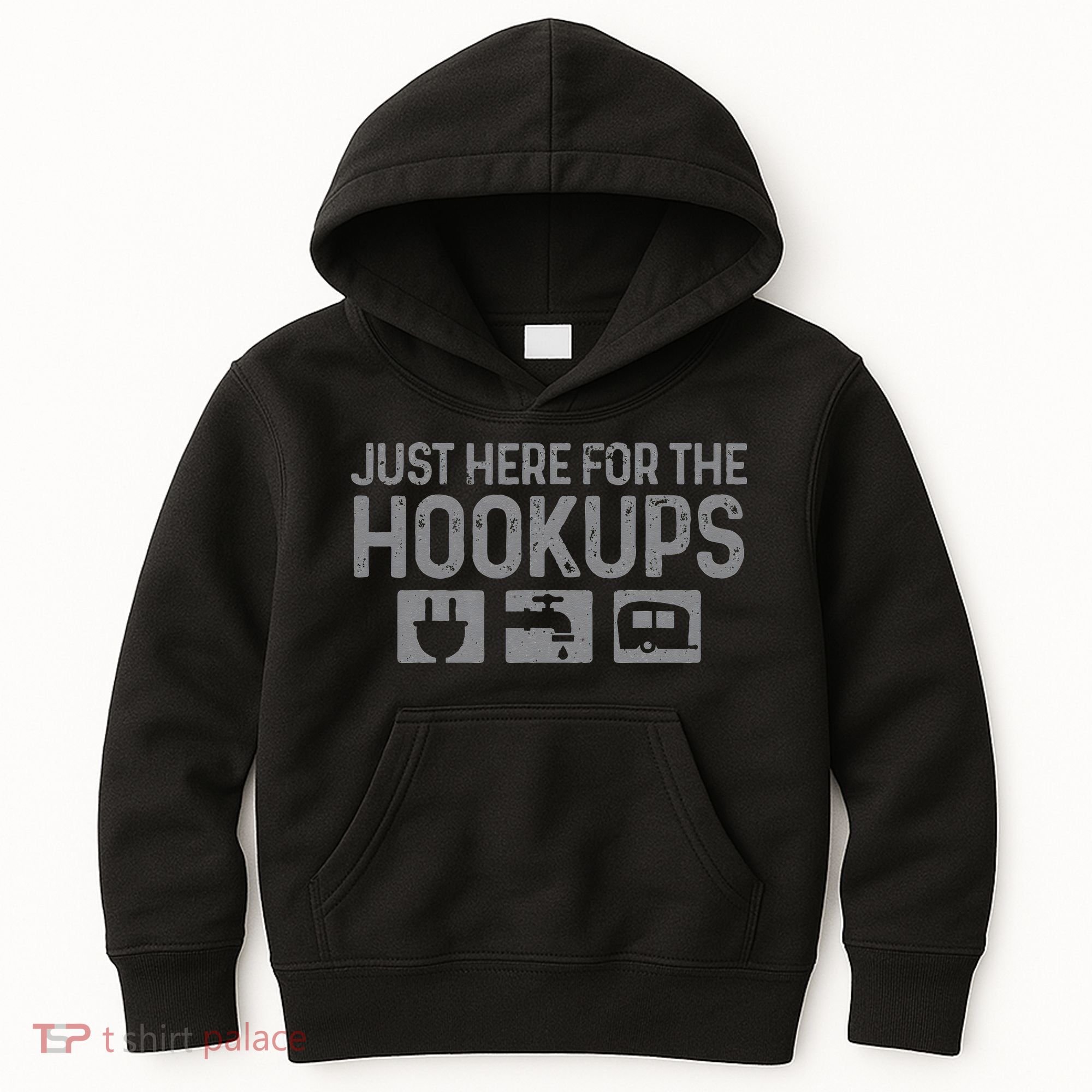 Camping RV Caravan Motorhome Just Here For The Hookups Funny Kids Hoodie