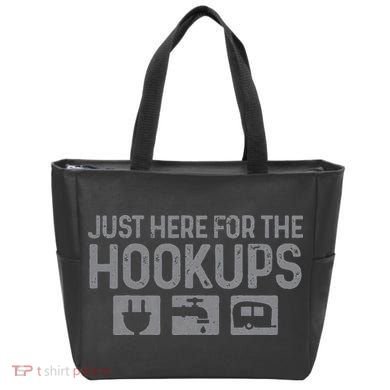 Camping RV Caravan Motorhome Just Here For The Hookups Funny Tote Bag