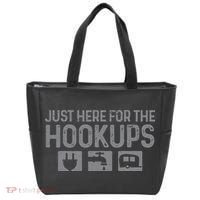 Camping RV Caravan Motorhome Just Here For The Hookups Funny Tote Bag thumb 0