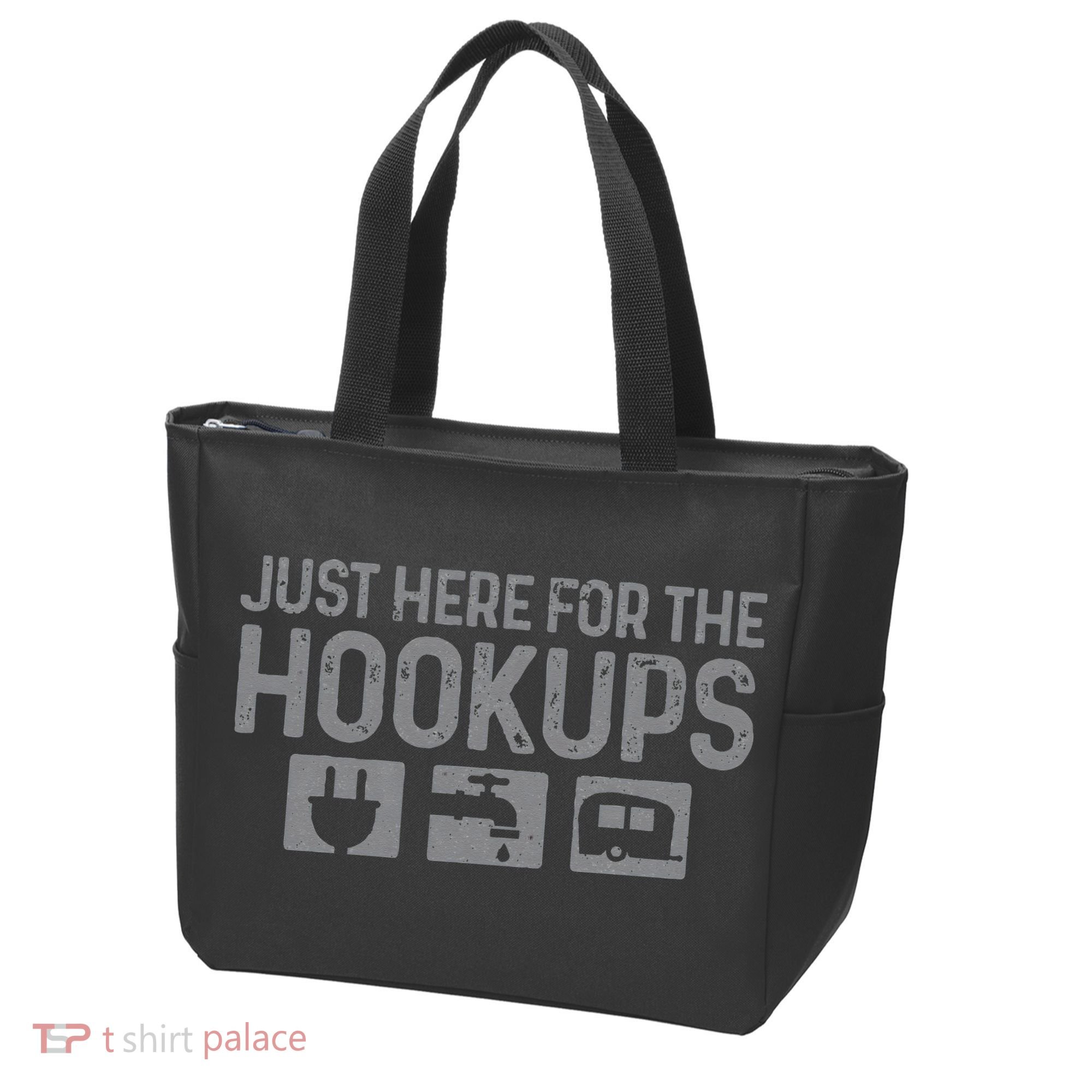 Camping RV Caravan Motorhome Just Here For The Hookups Funny Tote Bag