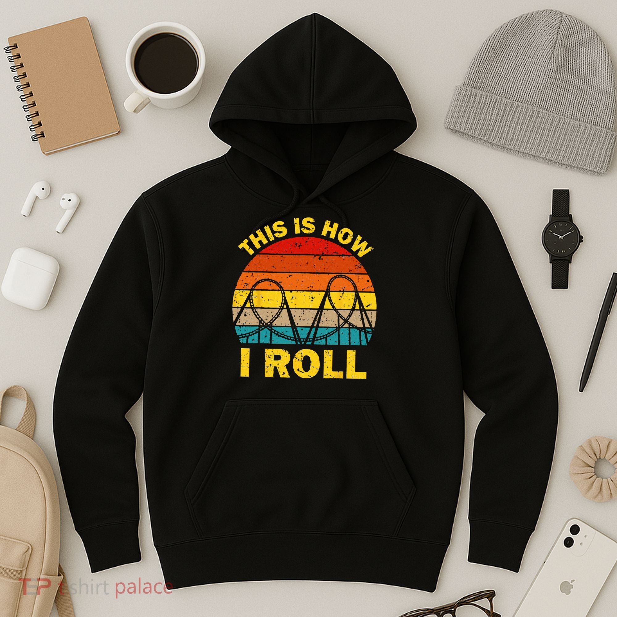 Cool Roller Coaster For  Amusement Theme Park Retro Hoodie