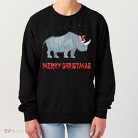 Cute Rhino Christmas Tree Lights Xmas Holidays Great Gift Women's Sweatshirt thumb 0