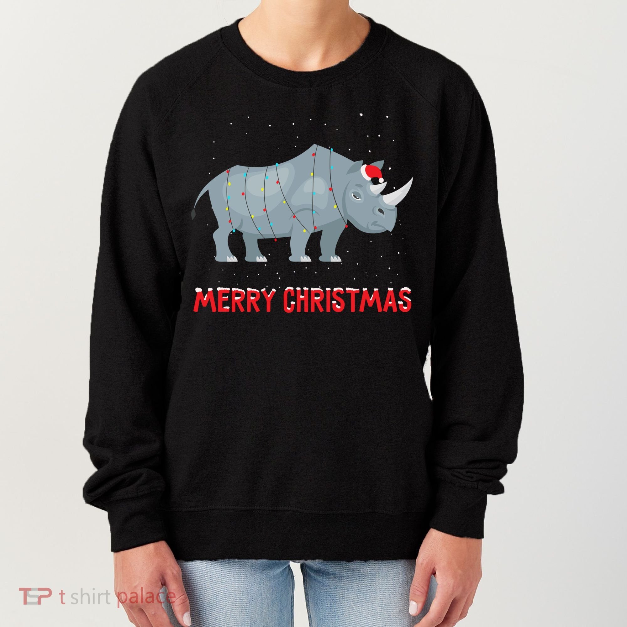 Cute Rhino Christmas Tree Lights Xmas Holidays Great Gift Women's Sweatshirt