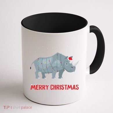 Cute Rhino Christmas Tree Lights Xmas Holidays Great Gift Coffee Mug back