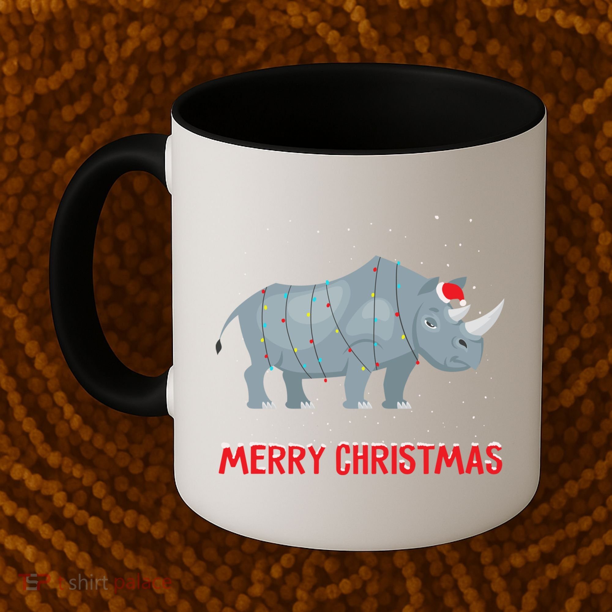 Cute Rhino Christmas Tree Lights Xmas Holidays Great Gift Coffee Mug