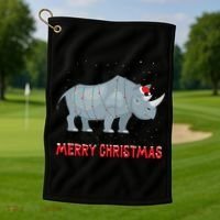 Cute Rhino Christmas Tree Lights Xmas Holidays Great Gift Golf Towel thumb 1