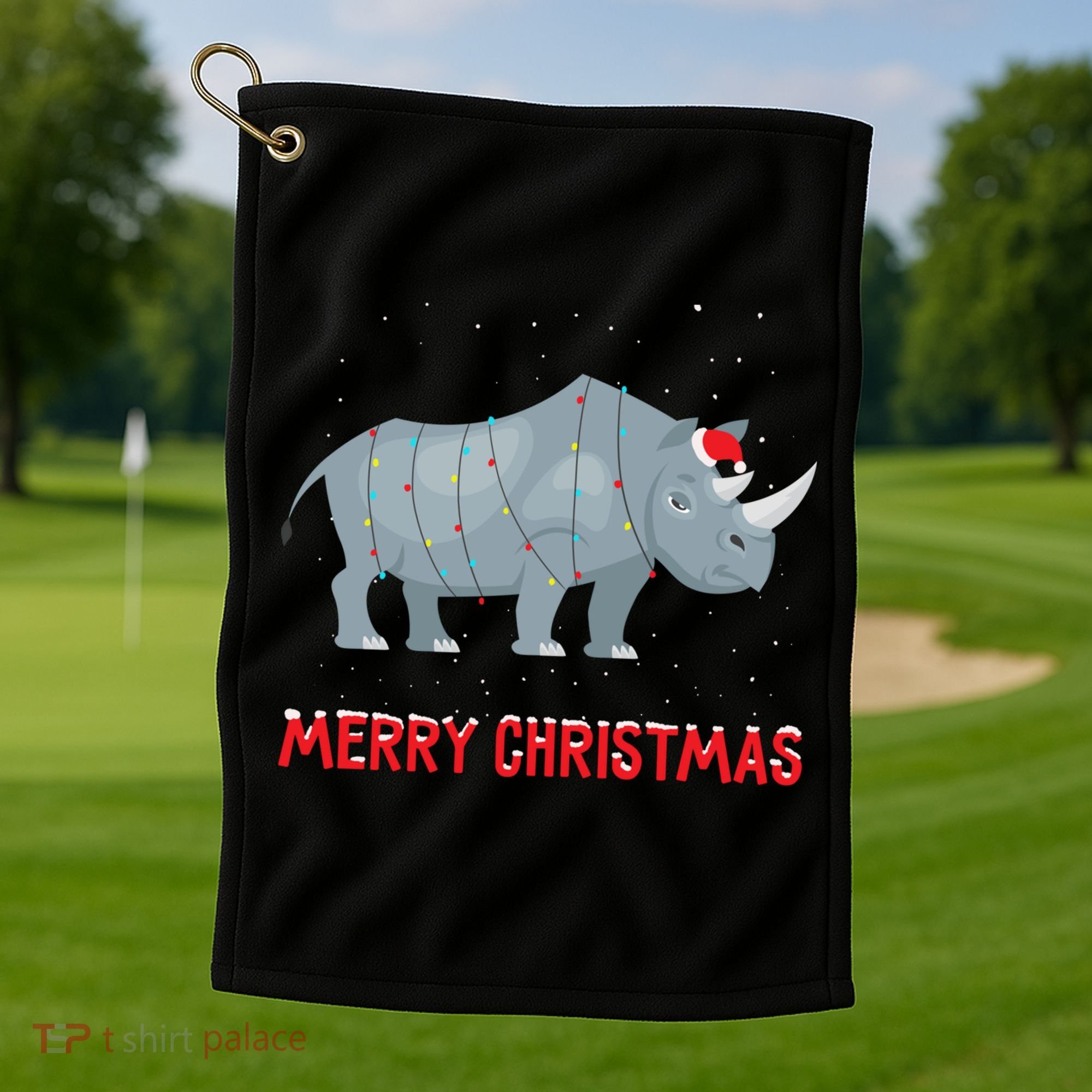 Cute Rhino Christmas Tree Lights Xmas Holidays Great Gift Golf Towel
