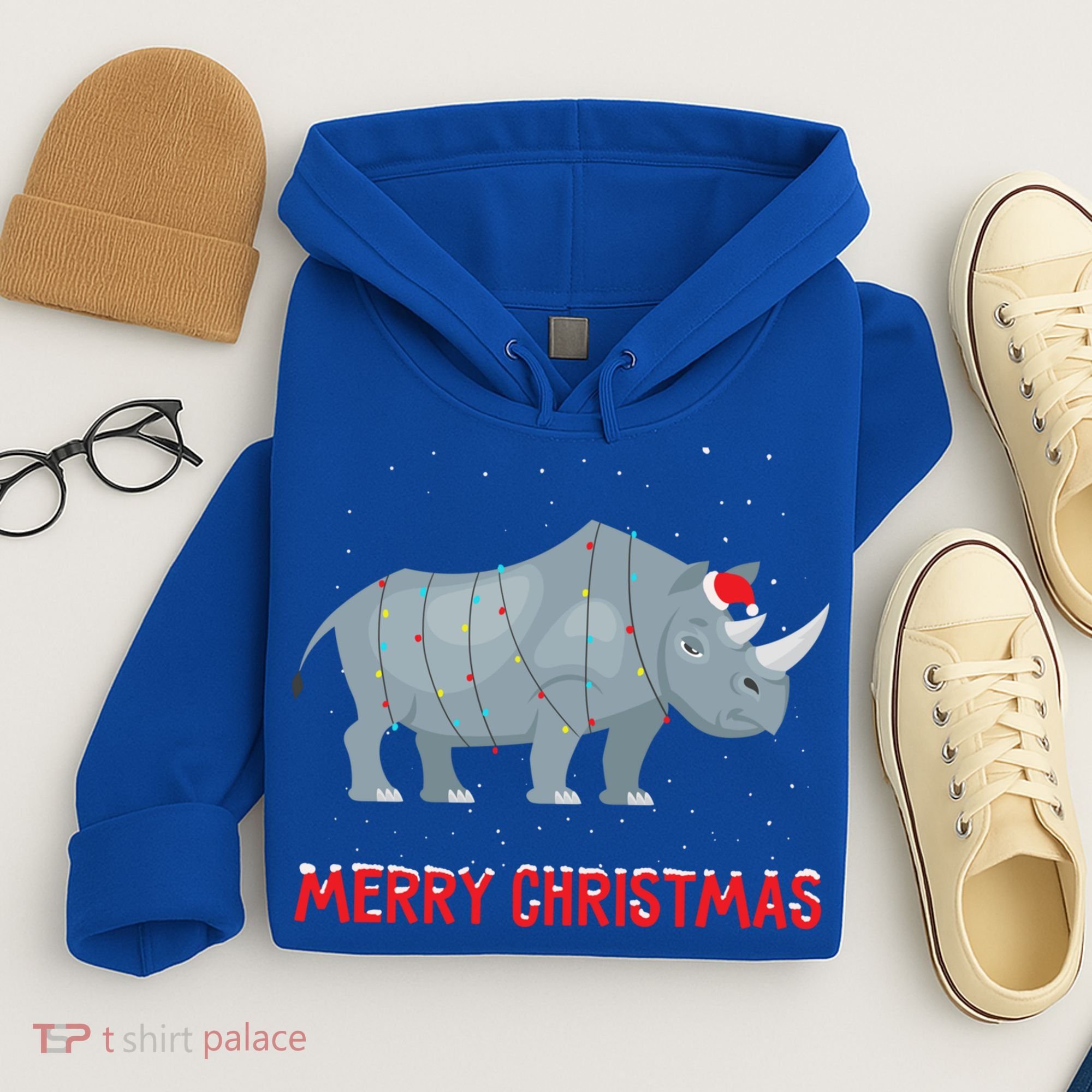 Cute Rhino Christmas Tree Lights Xmas Holidays Great Gift Hoodie