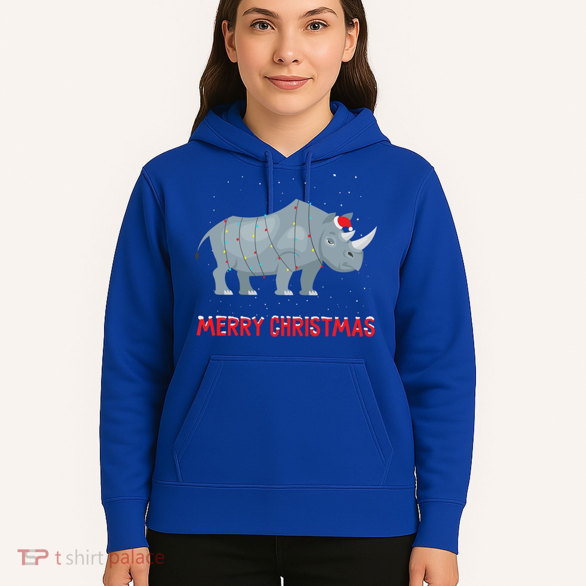 Cute Rhino Christmas Tree Lights Xmas Holidays Great Gift Hoodie