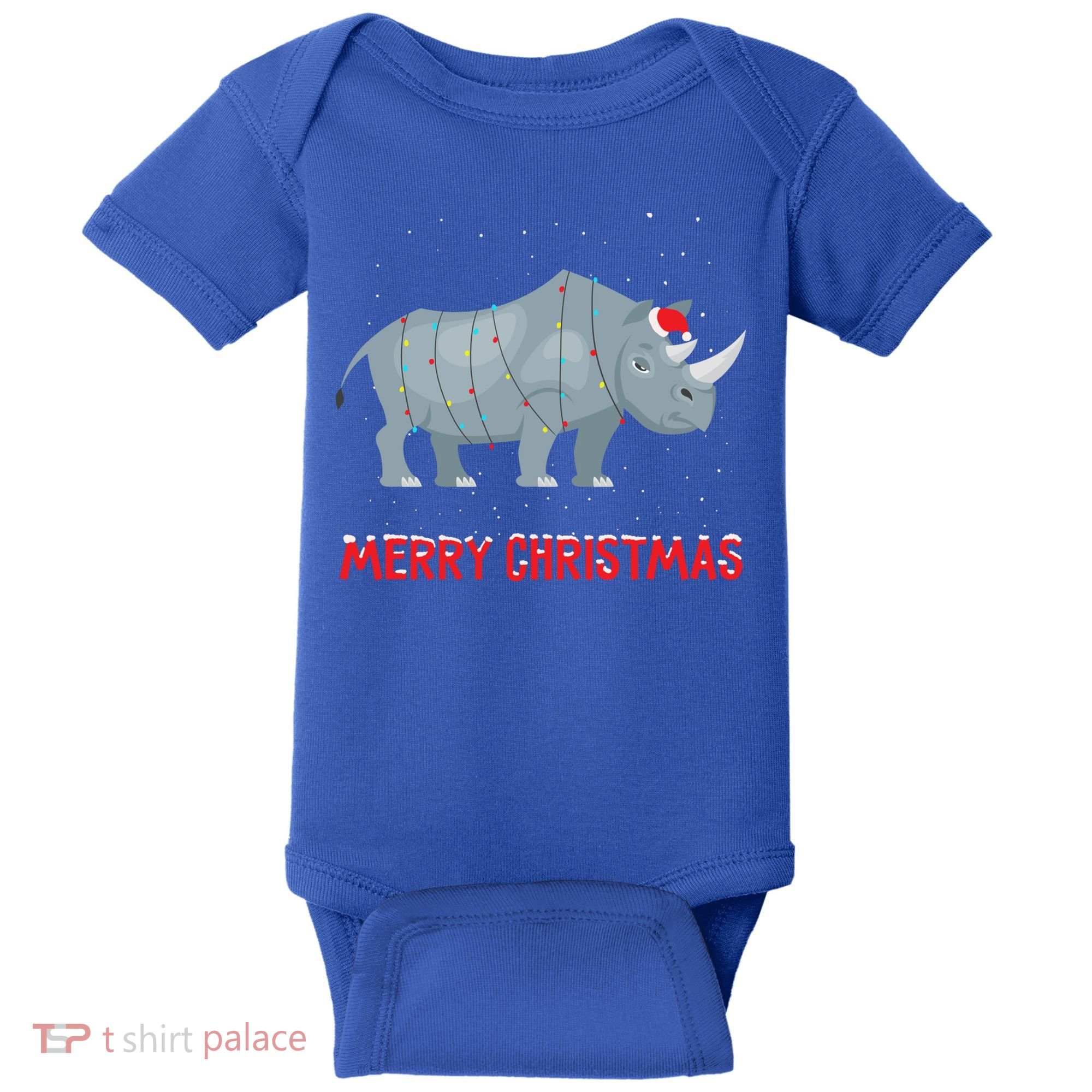 Cute Rhino Christmas Tree Lights Xmas Holidays Great Gift Baby Bodysuit
