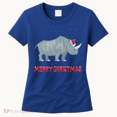 Cute Rhino Christmas Tree Lights Xmas Holidays Great Gift Women's T-Shirt