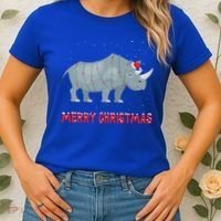 Cute Rhino Christmas Tree Lights Xmas Holidays Great Gift Women's T-Shirt thumb 2