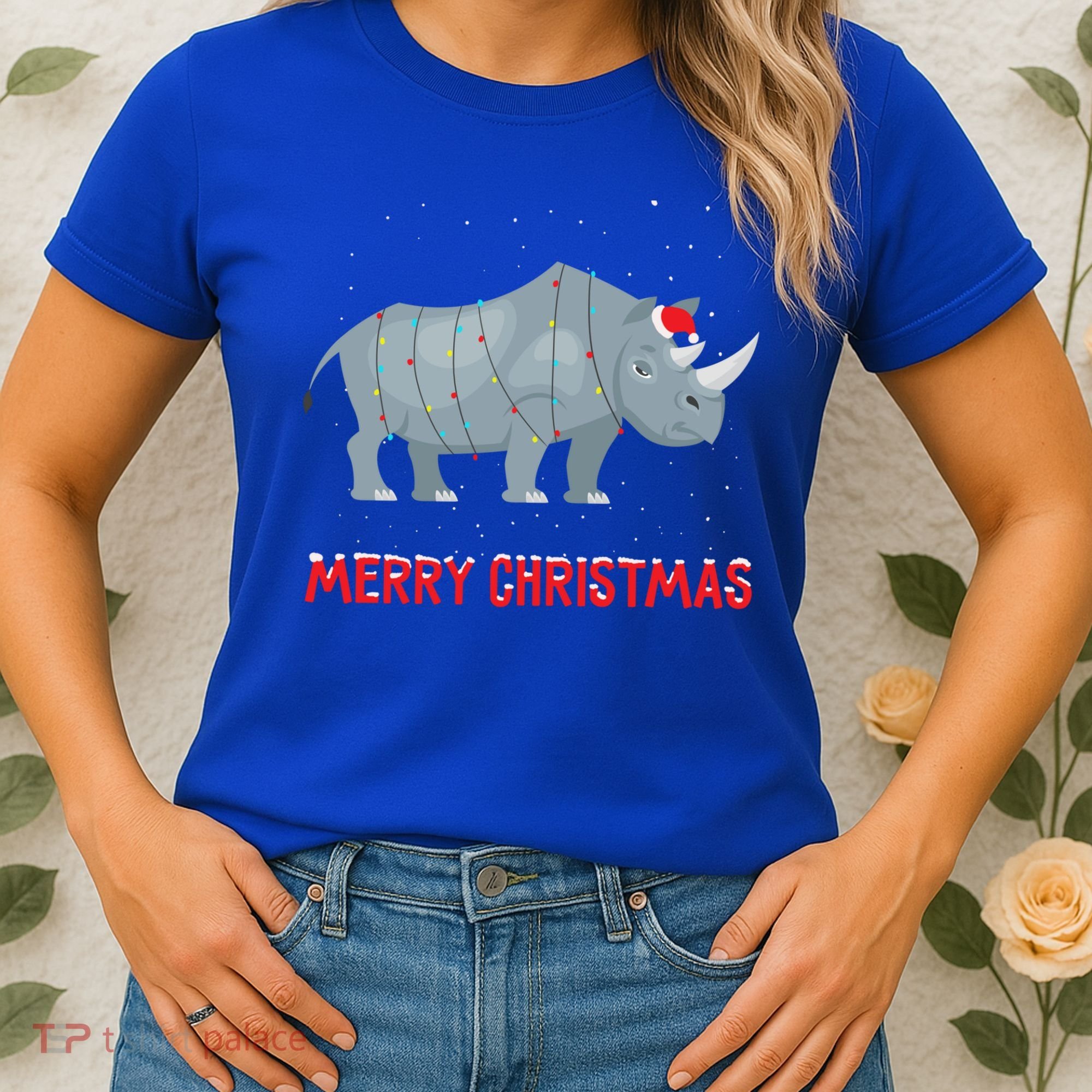 Cute Rhino Christmas Tree Lights Xmas Holidays Great Gift Women's T-Shirt