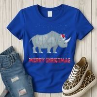 Cute Rhino Christmas Tree Lights Xmas Holidays Great Gift Women's T-Shirt thumb 3