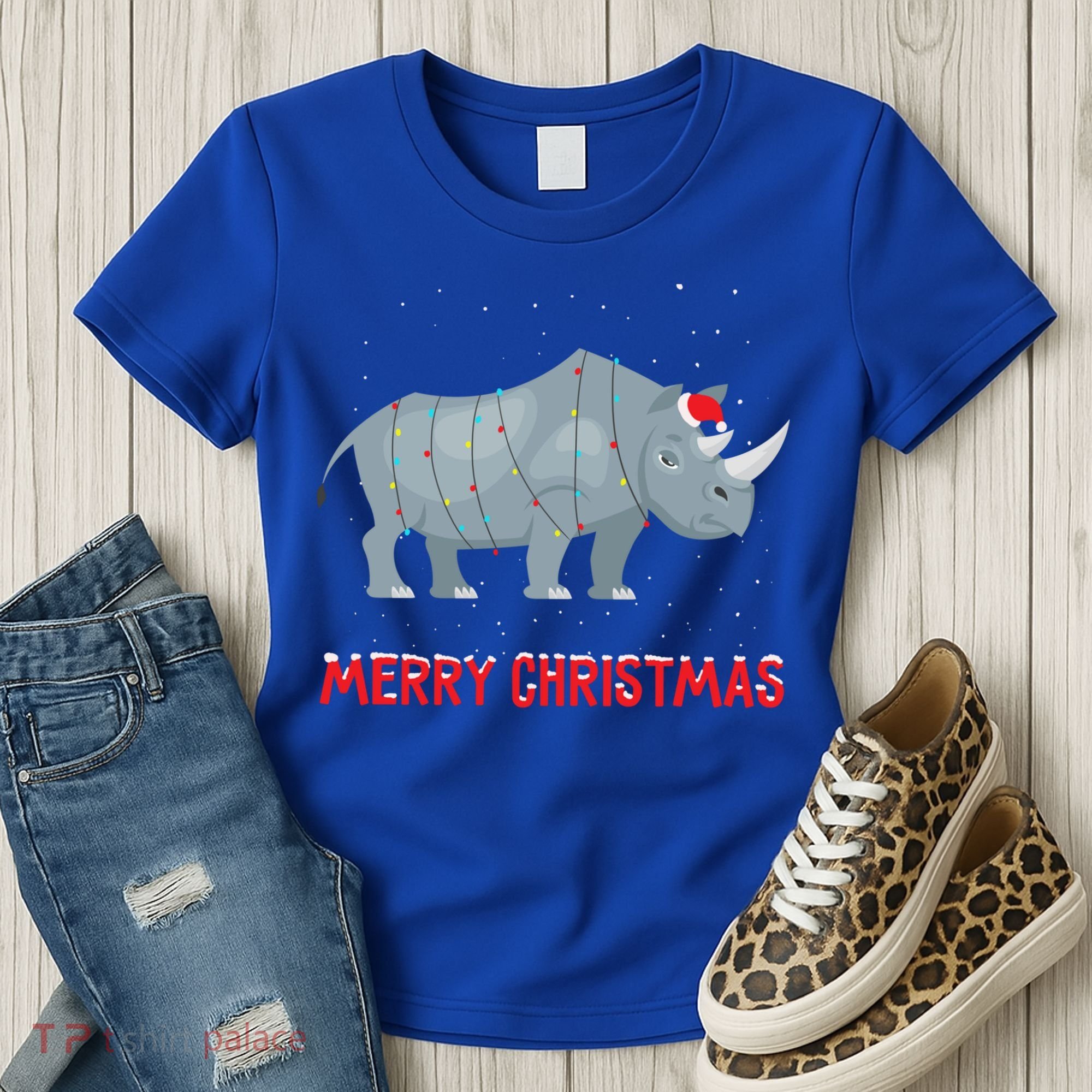 Cute Rhino Christmas Tree Lights Xmas Holidays Great Gift Women's T-Shirt