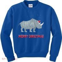 Cute Rhino Christmas Tree Lights Xmas Holidays Great Gift Kids Sweatshirt thumb 0