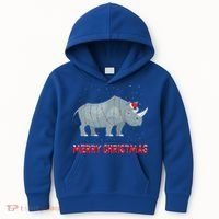 Cute Rhino Christmas Tree Lights Xmas Holidays Great Gift Kids Hoodie thumb 0