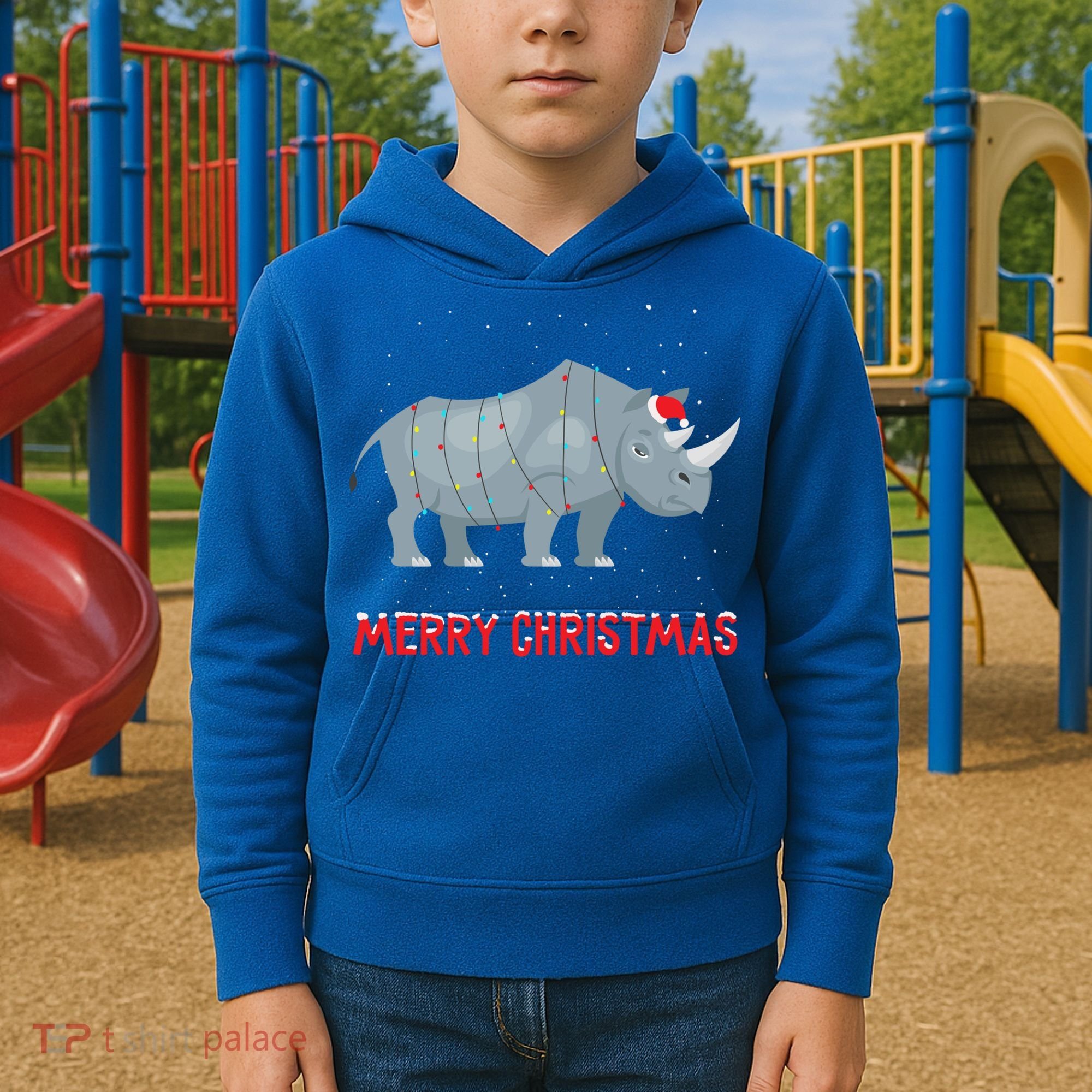 Cute Rhino Christmas Tree Lights Xmas Holidays Great Gift Kids Hoodie