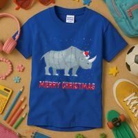 Cute Rhino Christmas Tree Lights Xmas Holidays Great Gift Kids T-Shirt thumb 3