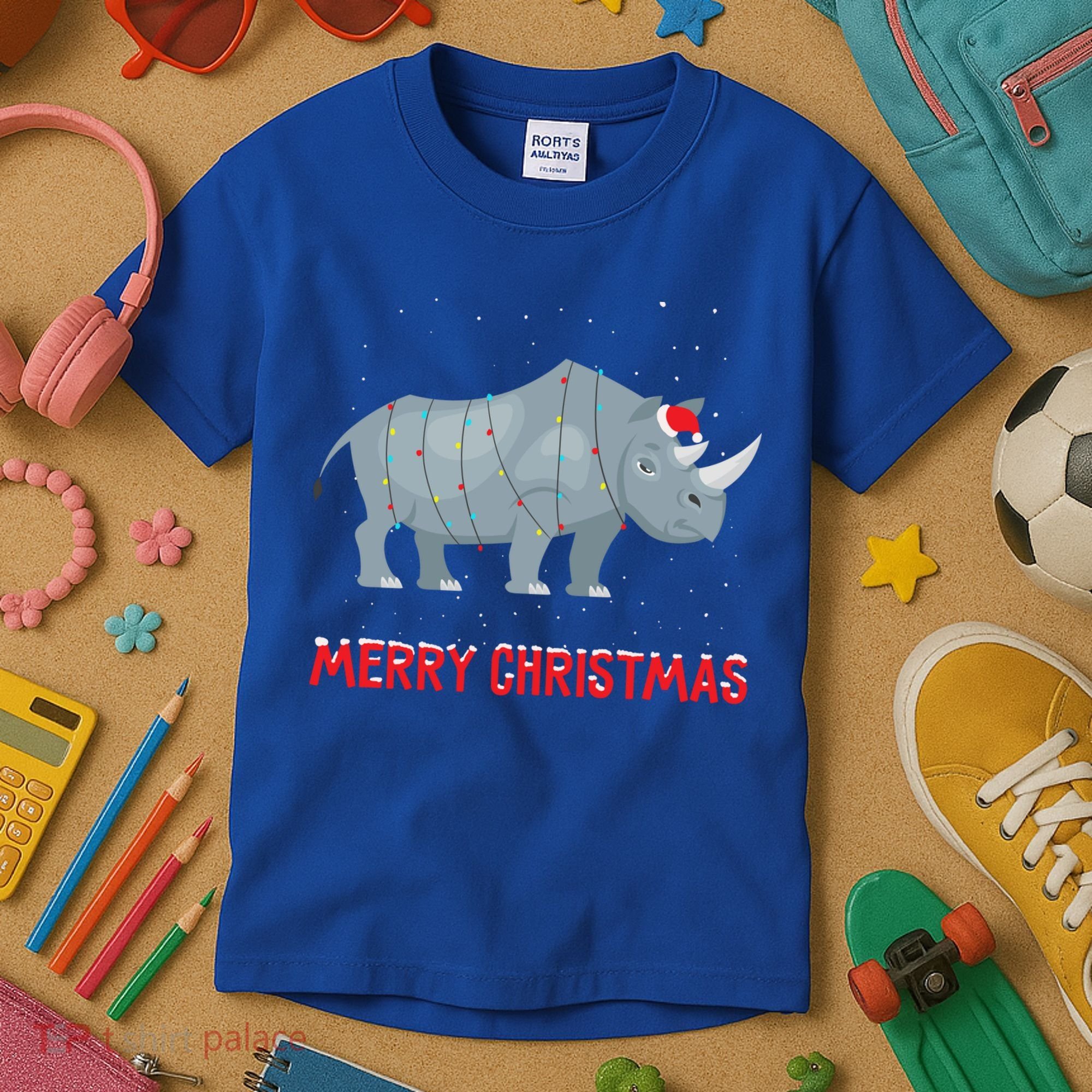 Cute Rhino Christmas Tree Lights Xmas Holidays Great Gift Kids T-Shirt