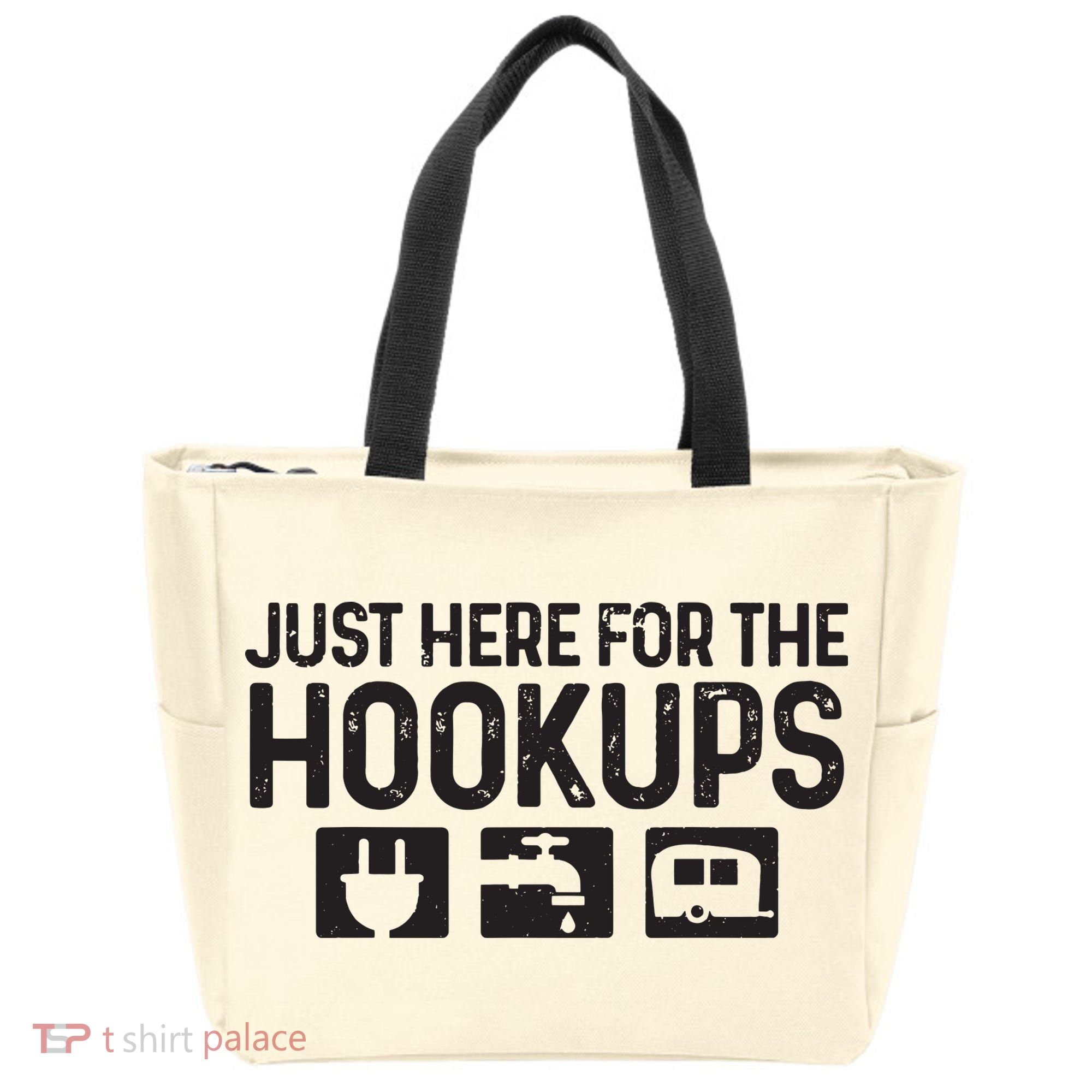 Camping Rv Caravan Motorhome Just Here For The Hookups Funny Tote Bag