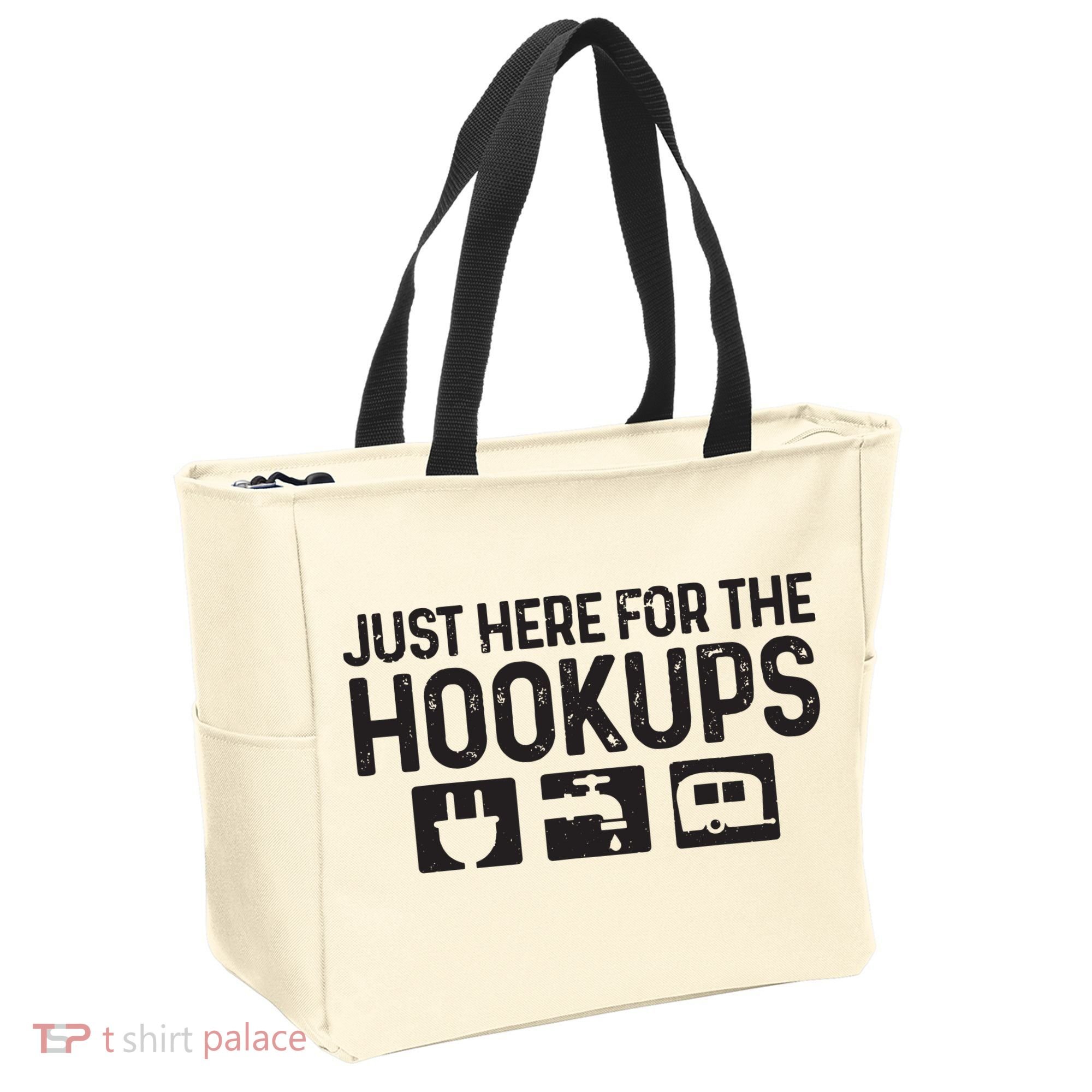 Camping Rv Caravan Motorhome Just Here For The Hookups Funny Tote Bag