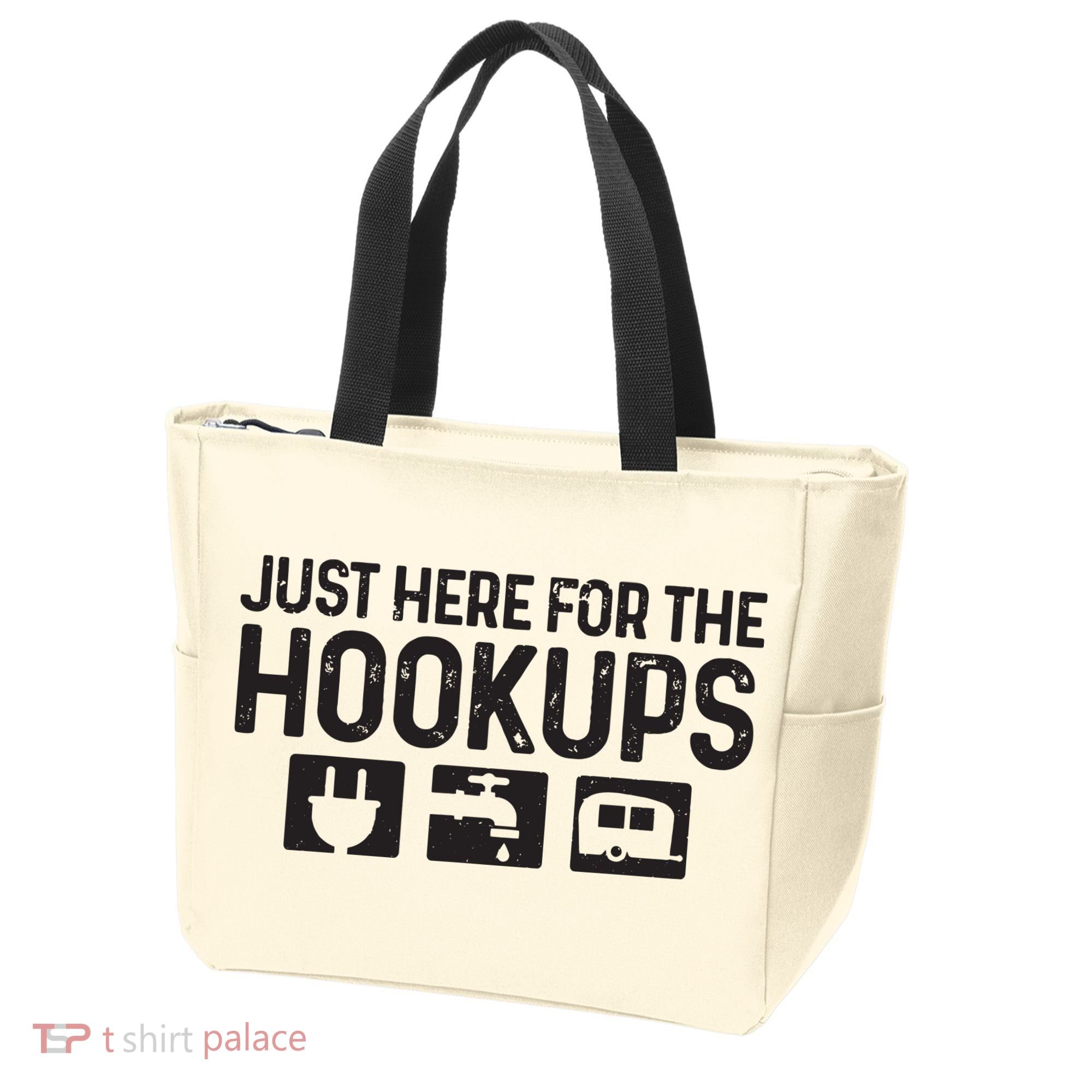 Camping Rv Caravan Motorhome Just Here For The Hookups Funny Tote Bag