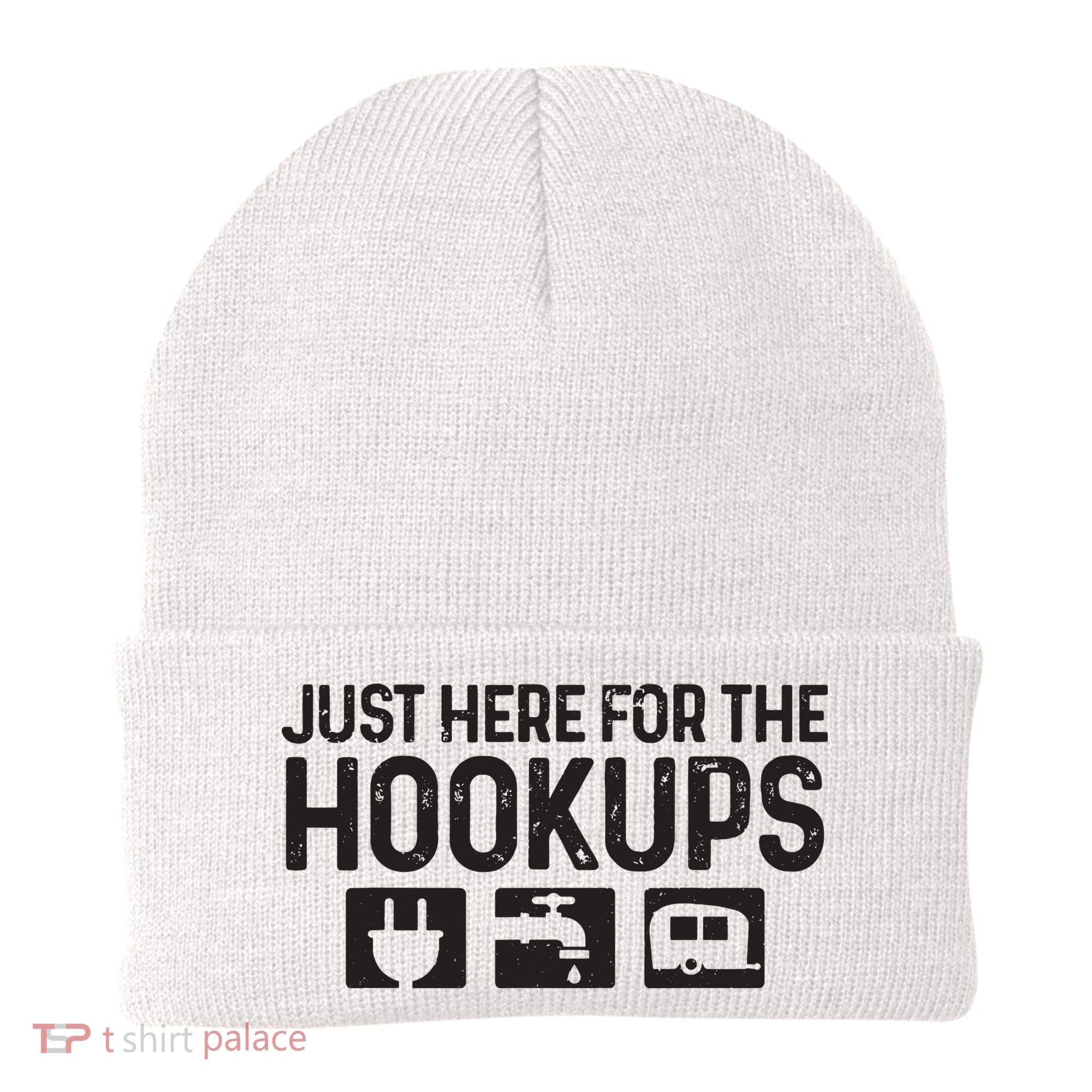 Camping Rv Caravan Motorhome Just Here For The Hookups Funny Beanie