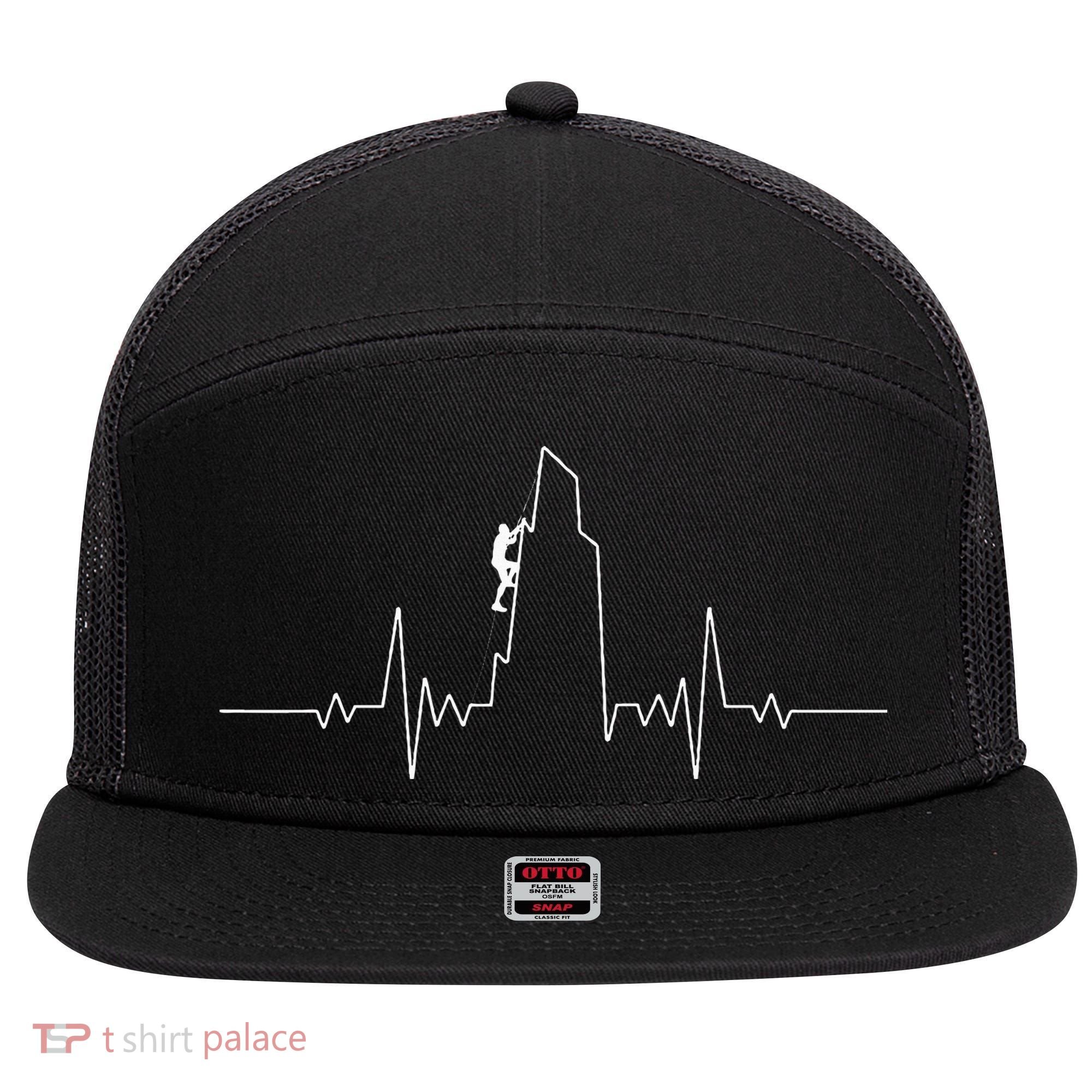 Cool Rock Climbing Mountain Rock Climbers Ekg 7 Panel Mesh Trucker Snapback Hat