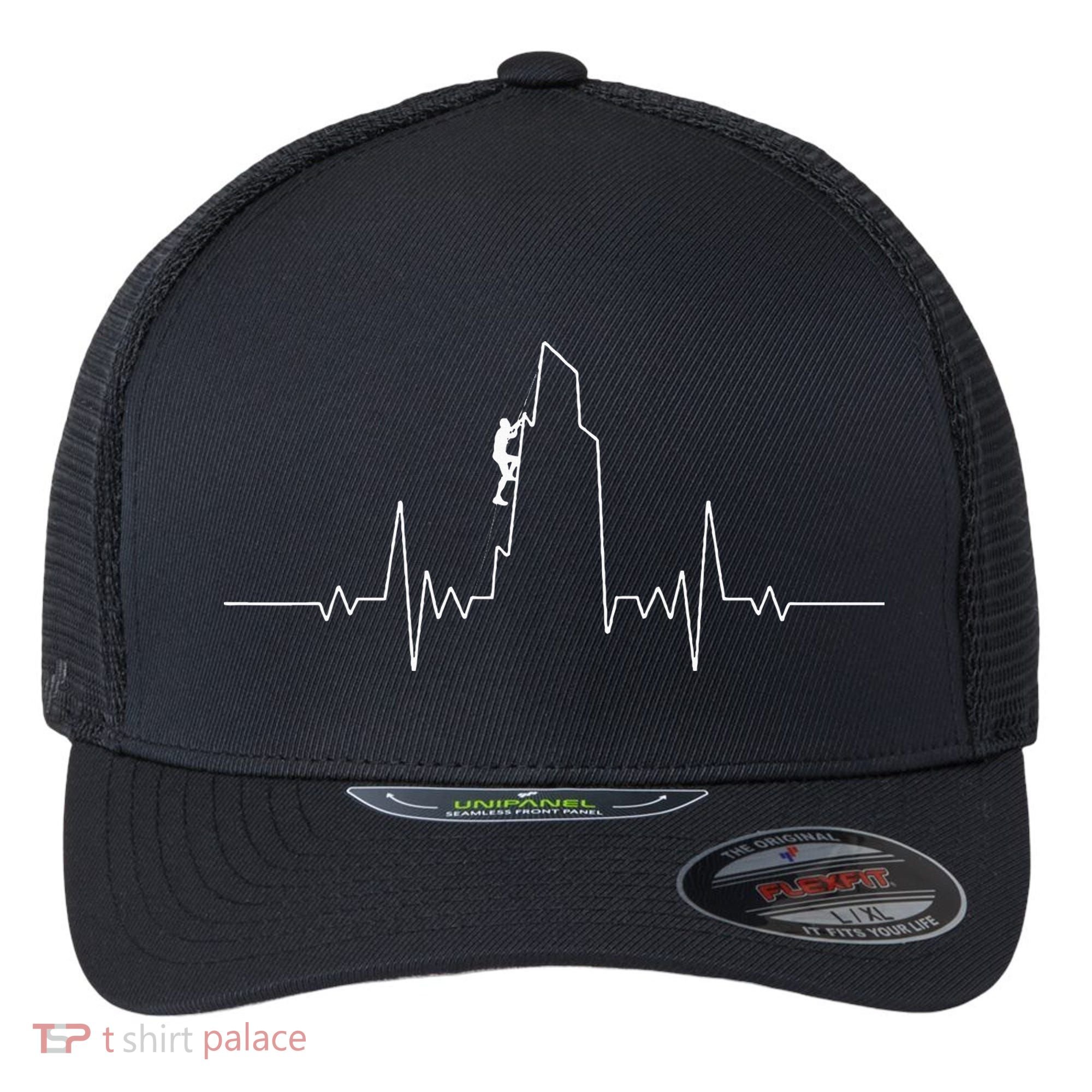Cool Rock Climbing Mountain Rock Climbers Ekg Flexfit Unipanel Trucker Cap