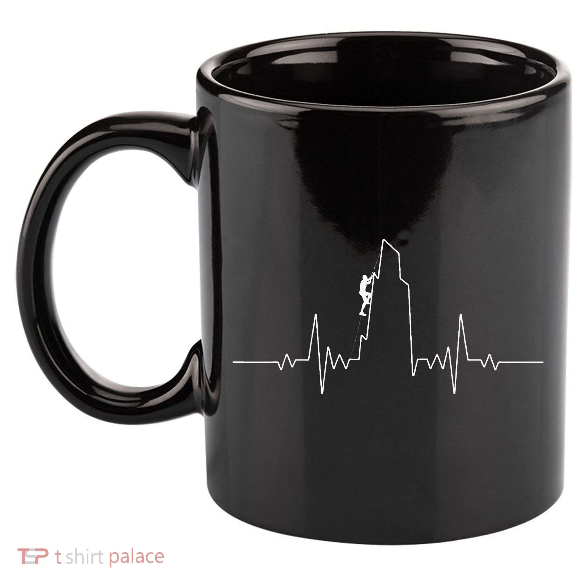 Cool Rock Climbing Mountain Rock Climbers Ekg 11oz C Handle Ceramic Mug