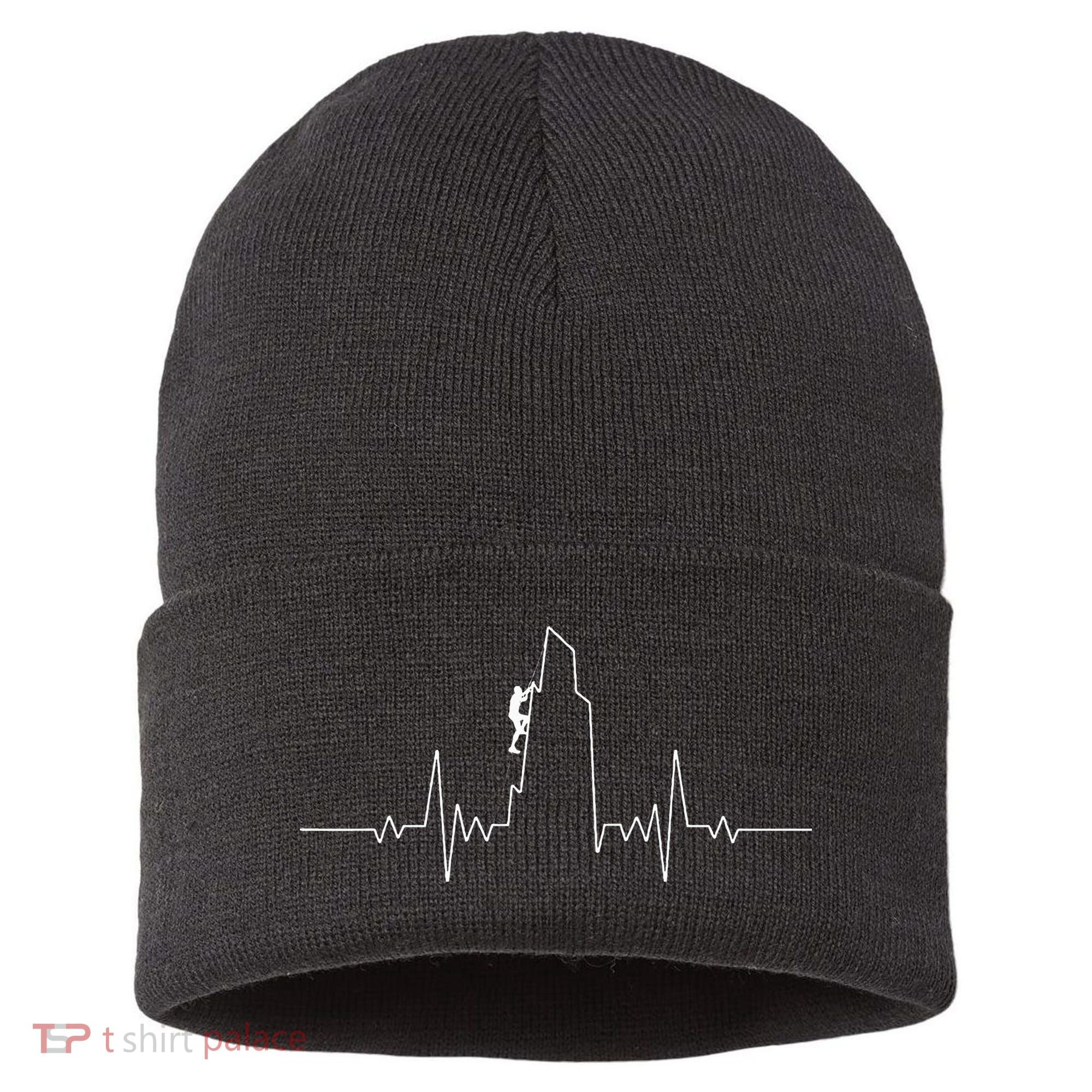 Cool Rock Climbing Mountain Rock Climbers Ekg Sustainable Knit Beanie