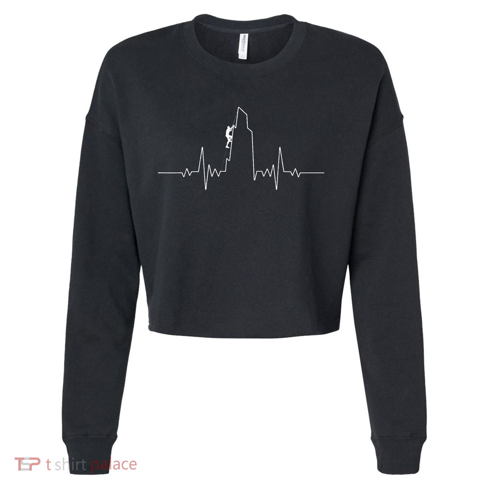 Cool Rock Climbing Mountain Rock Climbers Ekg Cropped Pullover Crew