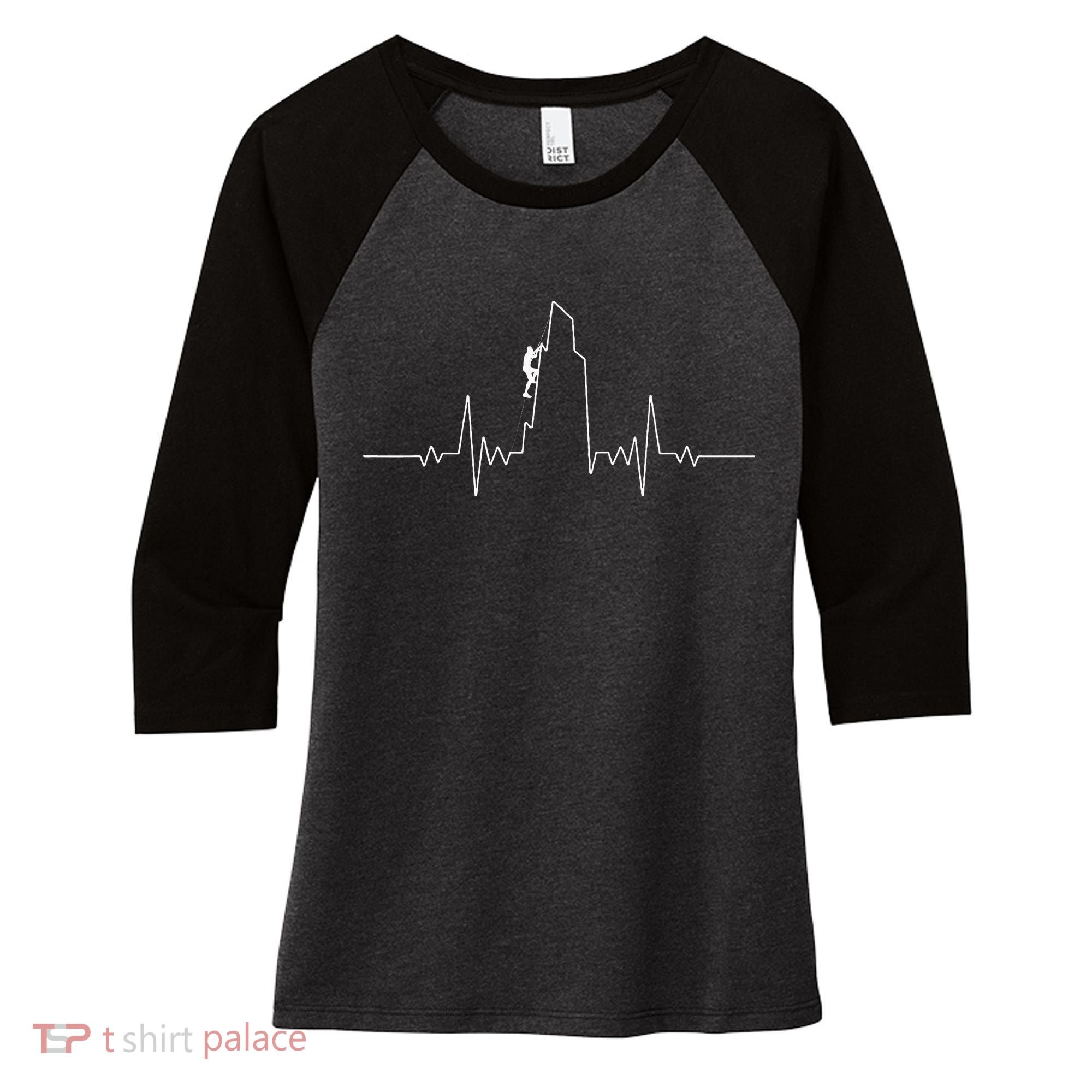 Cool Rock Climbing Mountain Rock Climbers Ekg Women's Tri-Blend 3/4-Sleeve Raglan Shirt