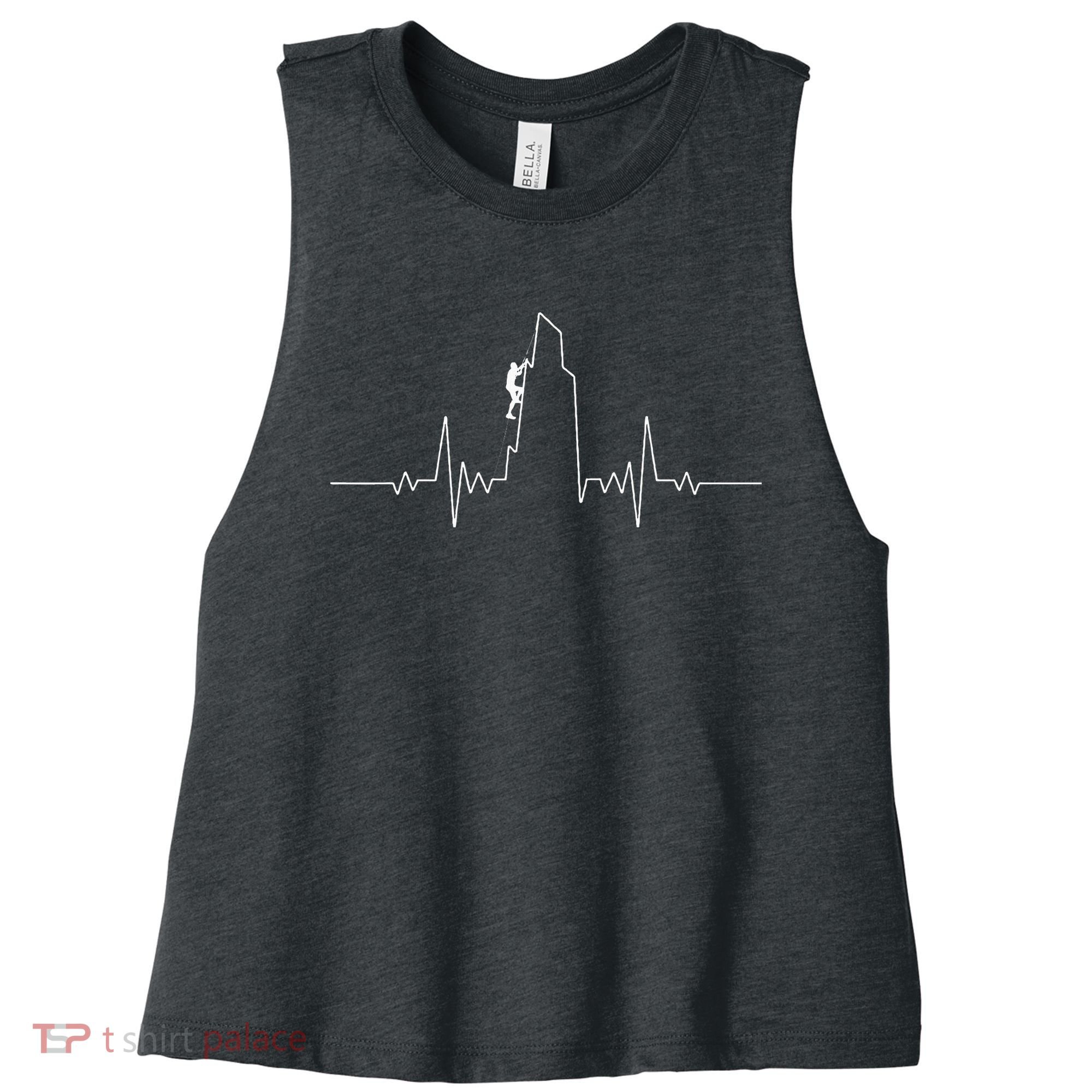 Cool Rock Climbing Mountain Rock Climbers Ekg Women's Racerback Cropped Tank