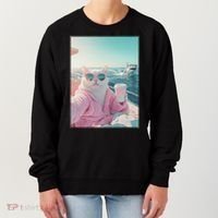 Cool Relaxed Cat on a Yacht Boat with Shark Funny Cat Meme Women's Sweatshirt thumb 0