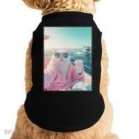 Cool Relaxed Cat on a Yacht Boat with Shark Funny Cat Meme Doggie Tank thumb 0