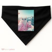 Cool Relaxed Cat on a Yacht Boat with Shark Funny Cat Meme USA-Made Doggie Bandana thumb 0