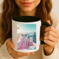 Cool Relaxed Cat on a Yacht Boat with Shark Funny Cat Meme Coffee Mug thumb 3