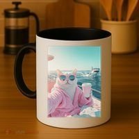 Cool Relaxed Cat on a Yacht Boat with Shark Funny Cat Meme Coffee Mug thumb 4