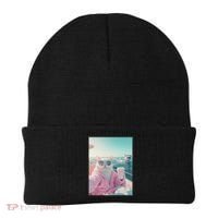 Cool Relaxed Cat on a Yacht Boat with Shark Funny Cat Meme Beanie thumb 0