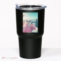 Cool Relaxed Cat on a Yacht Boat with Shark Funny Cat Meme Tumbler thumb 0