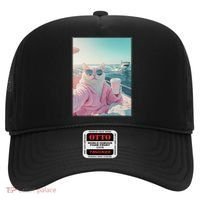 Cool Relaxed Cat on a Yacht Boat with Shark Funny Cat Meme Hat thumb 0