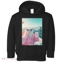 Cool Relaxed Cat on a Yacht Boat with Shark Funny Cat Meme Toddler Hoodie thumb 0