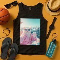 Cool Relaxed Cat on a Yacht Boat with Shark Funny Cat Meme Tank Top thumb 4