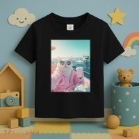 Cool Relaxed Cat on a Yacht Boat with Shark Funny Cat Meme Toddler T-Shirt thumb 3