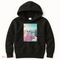 Cool Relaxed Cat on a Yacht Boat with Shark Funny Cat Meme Kids Hoodie thumb 0