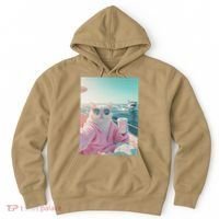 Cool Relaxed Cat on a Yacht Boat with Shark Funny Cat Meme Hoodie thumb 0